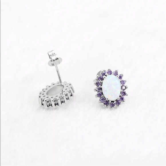 New Opal Oval Amethyst Stud Earrings - Picture 4 of 7